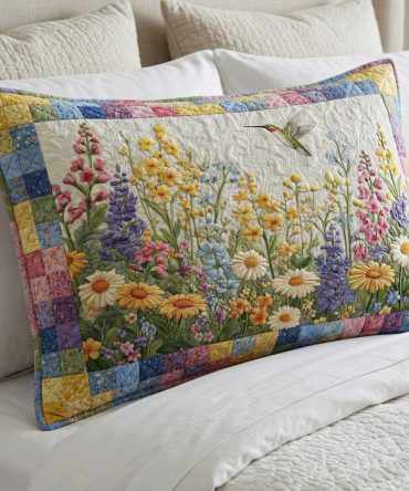 Spring Meadow Quilted Pillowcase – Pastel Floral Decorative Pillow Sham, Soft Breathable Cotton Blend For Fresh Spring Bedding & Home Accents