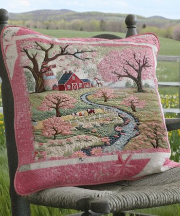Spring Meadow Quilted Pillow Cover — Fresh Floral Field Decorative Throw Case For Seasonal Decor, Living Room & Cozy Bedroom Styling