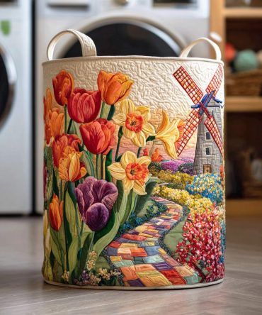 Spring Bloom Quilted Fabric Laundry Hamper — Colorful Floral Laundry Basket, Collapsible Organizer With Reinforced Handles For Home