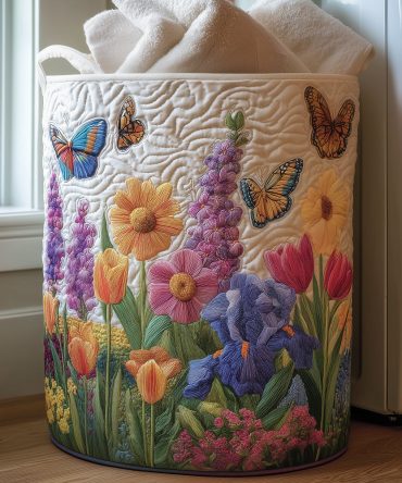 Spring Bloom Quilted Laundry Hamper — Floral Foldable Fabric Basket With Carry Handles, Lightweight Decorative Storage For Home & Dorm