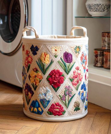 Spring Blossom Field Quilted Laundry Hamper – Floral Meadow Fabric Basket, Collapsible & Lightweight With Reinforced Handles For Bright Storage