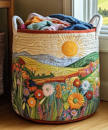 Spring Meadow Quilted Foldable Laundry Hamper — Floral Print Collapsible Basket For Clothes, Bedding & Toy Storage
