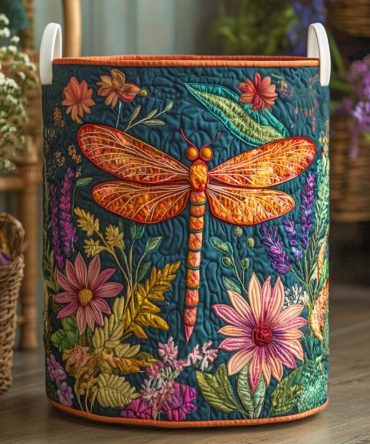 Spring Meadow Quilted Laundry Hamper – Botanical Quilted Fabric Basket With Strong Handles, Foldable Storage Solution For Home & Closet
