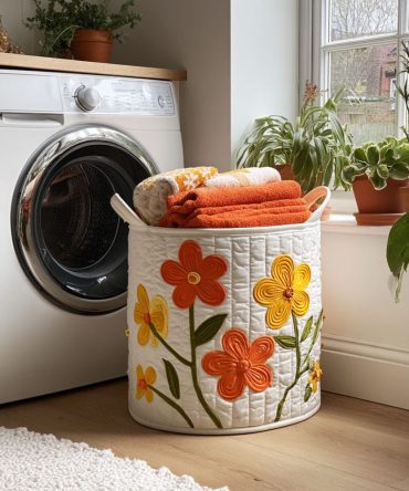 Spring Route Quilted Laundry Hamper , Fresh Floral Quilted Laundry Basket For Bedroom, Nursery & Closet Organization — Collapsible & Washable