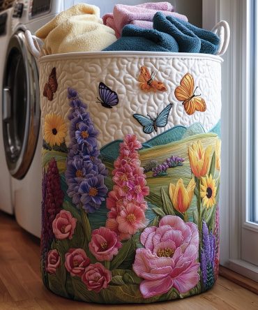 Fresh Quilted Laundry Hamper - Spring Serenade Floral , Collapsible Decorative Laundry Basket With Padded Sides For Bedroom & Closet