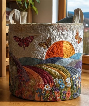 Spring Vista Quilted Laundry Basket — Large Decorative Fabric Hamper For Seasonal Style, Nursery, Bedroom & Toy Storage