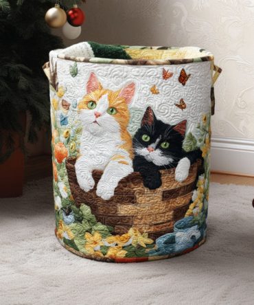 Springtime Quilted Laundry Hamper — Floral Paws Design , Large Foldable Fabric Basket, Decorative & Durable Laundry Organizer