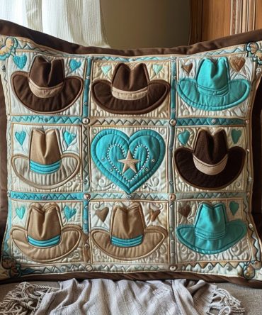 Spur Serenade Quilted Pillow Cover — Cowboy Western Throw Cushion Case, Soft Textured Farmhouse Accent, Zippered