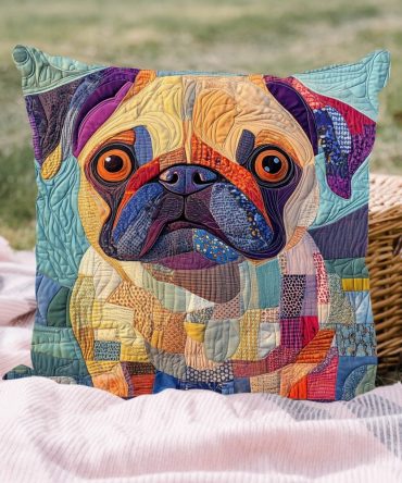 Squishy Pug Love Quilted Throw Pillow Cover — Adorable Pug Face Decorative Cushion, Soft Cotton Blend, Ideal Pet Lover Gift