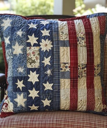 Star-Spangled Quilted Decorative Pillow Cover - Patriotic Stars Design, Soft Cotton Blend, Machine Washable Accent