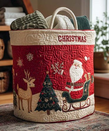 Star Of Winter Quilted Laundry Hamper – Elegant Seasonal Collapsible Fabric Basket, Large Decorative Laundry Organizer With Sturdy Handles