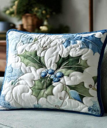 Starlight Bells Festive Quilted Pillow Cover - Holiday Christmas Throw Pillow Sham For Sofa, Bed & Mantel