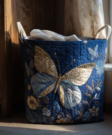 Starlight Wings Quilted Fabric Laundry Hamper — Stylish Foldable Clothes Basket With Handles, Night Sky Motif For Modern Bedrooms