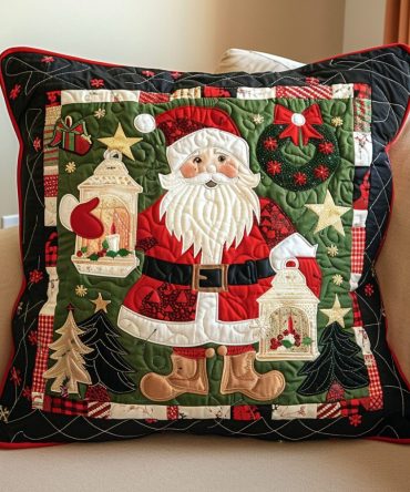 Starlit Santa Quilted Pillow Cover — Sparkling Night Christmas Throw For Sofa & Bed, Soft Cozy Holiday Accent Pillowcase