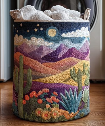Starlit Desert Southwestern Quilted Laundry Hamper - Foldable Fabric Basket With Handles, Boho Home Laundry Organizer With Rustic Flair