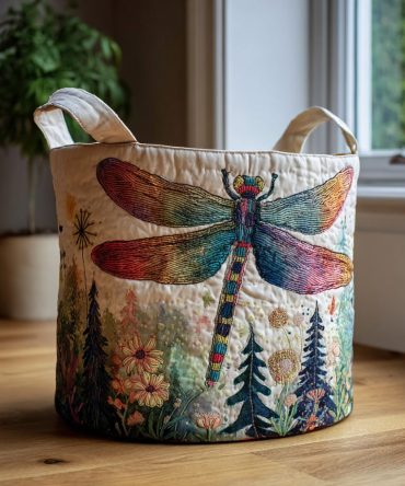 Starlit Dragonfly Quilted Linen Hamper - Foldable Washable Laundry Basket For Bedroom, Nursery & Bathroom, Decorative Organizer