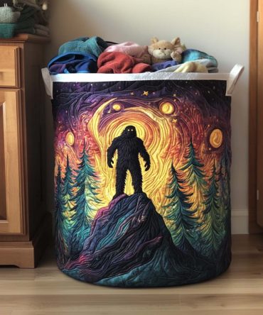 Starlit Peak Yeti Quilted Laundry Hamper — Large Foldable Decorative Laundry Basket For Kids, Cabin & Nursery