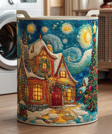 Starlit Winter Wonder Quilted Laundry Hamper – Elegant Holiday Laundry Basket For Christmas Decor & Gift-Giving