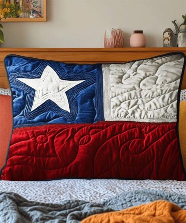 Lone Star Quilted Decorative Pillowcase - Star Of Texas Cotton Pillow Cover, Southwestern Bedroom Accent, Durable