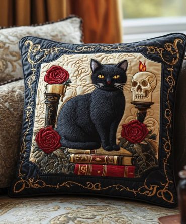 Starry Whiskers Quilted Pillow Cover - Cat & Star Decorative Throw Pillowcase For Kids, Pet Lovers & Nursery, Soft Quilted Accent Case