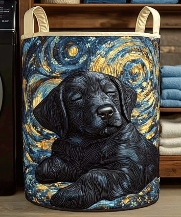 Premium Quilted Black Labrador Laundry Hamper — Stylish Starry Pet Print, Large Collapsible Fabric Storage Basket