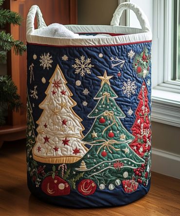 Starry Cheer Quilted Laundry Hamper — Festive Star Pattern Foldable Fabric Basket With Handles, Lightweight Holiday & Everyday Storage Solution