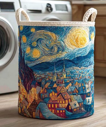 Starry Christmas Dreamscape Quilted Laundry Hamper – Holiday Star Pattern Laundry Basket For Seasonal Decor & Gift Ideas
