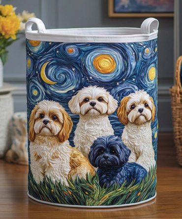 Starry Companions Quilted Laundry Hamper — Celestial Animal Print Quilted Fabric Basket With Handles, Collapsible & Machine-Washable Stylish Storage