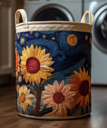 Starry Flora Quilted Laundry Hamper - Elegant Floral Foldable Laundry Organizer With Reinforced Handles, Machine-Washable, Breathable & Durable