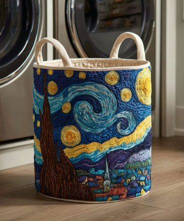 Starry Flow Quilted Laundry Hamper — Elegant Night-Sky Design Fabric Storage Basket, Collapsible & Lightweight