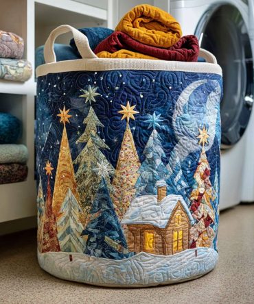 Starry Forest Glow Quilted Laundry Bin — Illuminated Star Motif, Soft Quilting, Foldable Hamper For Clothing & Holiday Decor