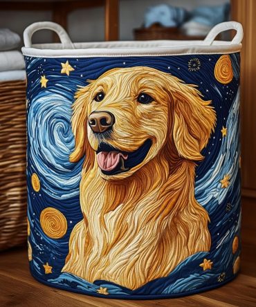 Starry Golden Night Quilted Laundry Hamper – Premium Collapsible Fabric Basket, Washable, Decorative Bedroom & Dorm Storage