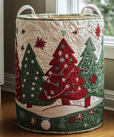 Starry Grove Quilted Laundry Hamper — Celestial Forest Print Foldable Laundry Basket, Quilted Bedroom Storage With Easy-Carry Handles