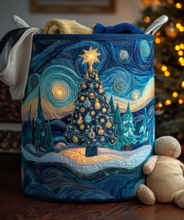 Starry Night Quilted Laundry Hamper — Celestial Foldable Fabric Laundry Basket, Large Decorative Hamper For Bedroom & Nursery