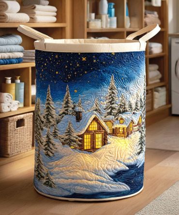 Starry Night Quilted Laundry Hamper — Celestial Foldable Basket With Handles , Decorative Bedroom & Nursery Storage Solution