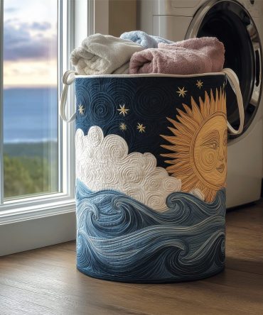 Starry Night Quilted Laundry Hamper - Midnight Sky Foldable Fabric Basket With Handles For Stylish Bedroom & Dorm Organization