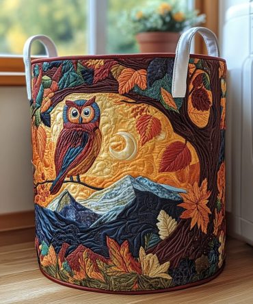 Starry Owl Quilted Laundry Hamper — Cute Night-Sky Design Fabric Basket With Collapsible Frame & Comfortable Carry Handles For Kids' Rooms