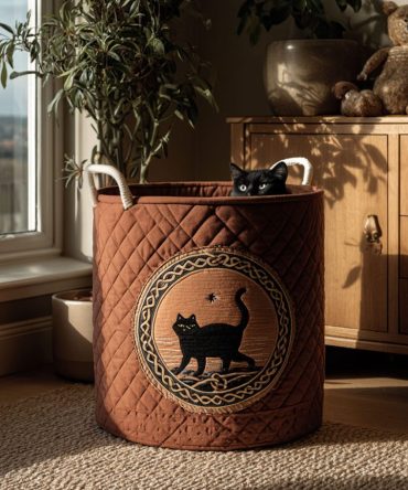 Starry Path Cat Quilted Laundry Hamper — Celestial Cat-Print Fabric Basket, Spacious Foldable Laundry Organizer With Handles