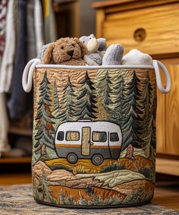 Starry Tents Camp Quilted Laundry Hamper - Night Sky Tent-Themed Foldable Fabric Basket With Handles, Kid-Friendly Camp Decor Organizer