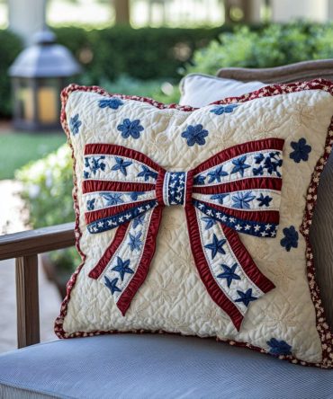 Stars United Quilted Pillow Cover — Elegant Patriotic Star Pattern Decorative Throw Pillowcase For Sofa, Bed & Celebrations
