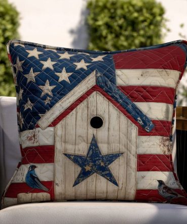 Stars Of Valor Quilted Pillow Cover - Patriotic Tribute Design, Premium Cotton Blend, Machine Washable Home Accent