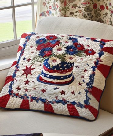 Stars In Bloom Quilted Pillow Cover - Floral Star Pattern Throw Pillowcase, Textured Decorative Accent For Bed, Sofa & Porch Seating
