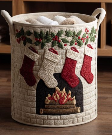 Stocking Hearth Quilted Laundry Hamper - Festive Washable Fabric Basket With Handles For Holiday Gifts & Storage