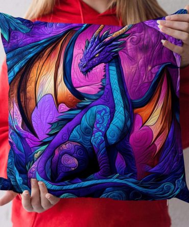 Storm Guardian Quilted Throw Pillow Cover — Majestic Storm Dragon Embroidery, Durable Decorative Sham For Sofa, Bedroom & Gift