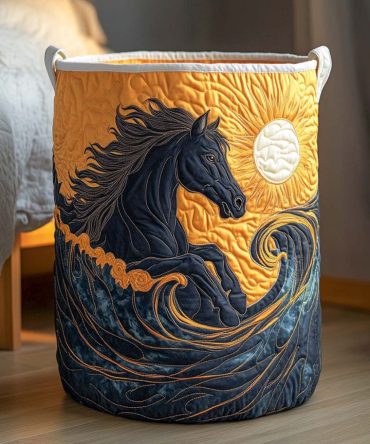 Storm Mane Quilted Laundry Hamper — Wind-Swept Decorative Fabric Basket With Waterproof Liner, Reinforced Handles & Space-Saving Fold Design