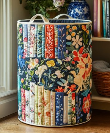 Story Blossoms Quilted Storage Hamper — Romantic Floral Fabric Laundry Basket With Handles For Bedroom, Nursery & Gift Giving