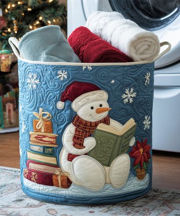 Storytime Snowman Quilted Laundry Basket - Festive Large Foldable Hamper With Comfortable Carry Handles