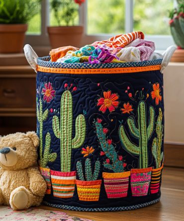 Succulent Dreams Quilted Fabric Hamper – Botanical Collapsible Laundry Basket With Soft Quilting & Sturdy Handles, Perfect For Plant-Lover Décor