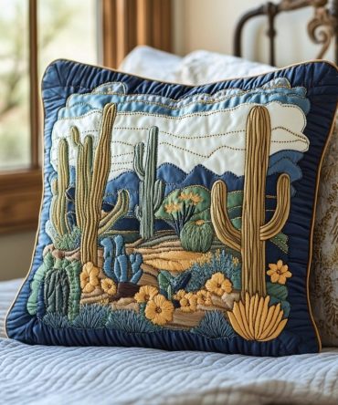 Succulent Sands Quilted Pillow Cover — Modern Succulent Throw Pillowcase, Soft Neutral Accent For Minimal & Boho Rooms