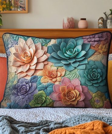 Succulent Serenity Quilted Pillow Cover — Modern Botanical Quilted Decorative Pillowcase, Soft Textured Cover For Living Room & Patio